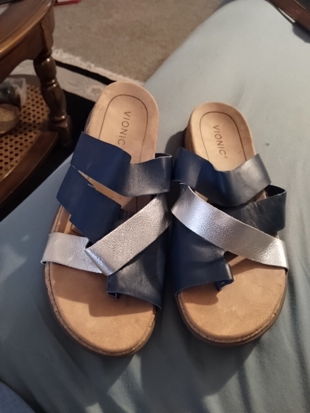 Viconic Luella Navy/ Silver Ortho Toe Comfort Sandals Sz 10
